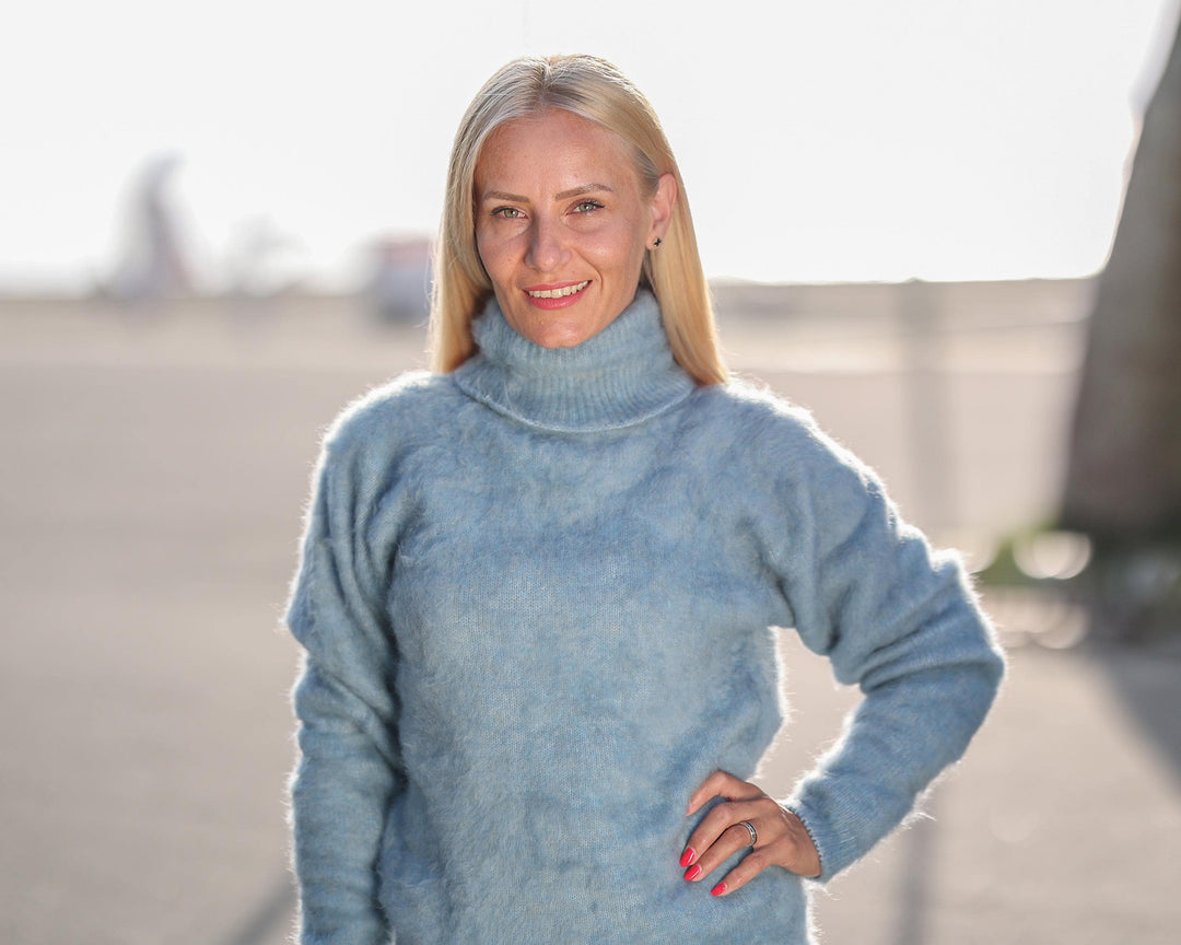 One available in size XL, Fluffy Yak and Merino Sweater – Hand Knitted Pullover T1760