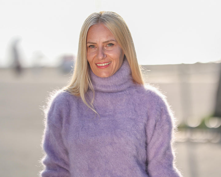 One available in size XL, Purple Italian Kid Mohair Sweater – Fluffy and Fuzzy T1762