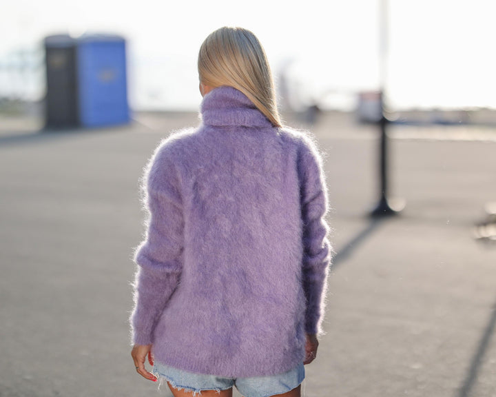 One available in size XL, Purple Italian Kid Mohair Sweater – Fluffy and Fuzzy T1762