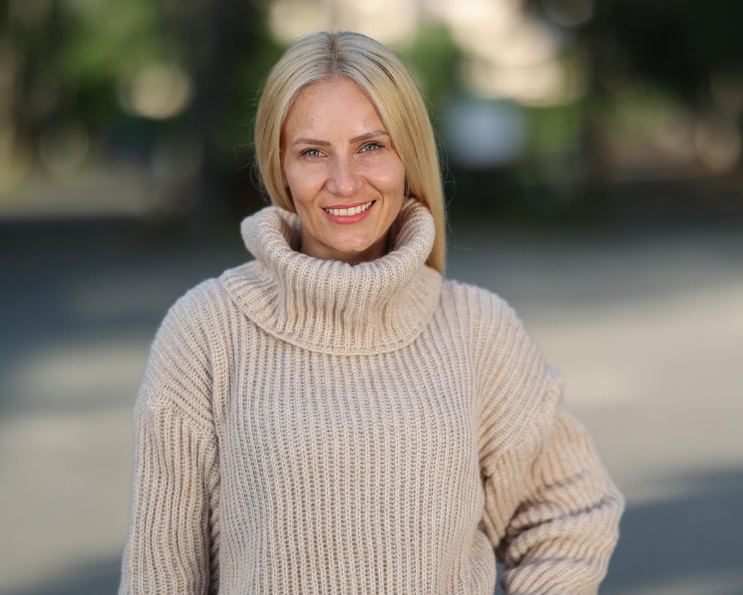 One available in size XL, Hand Knitted English Rib Alpaca Sweater for Women T1767