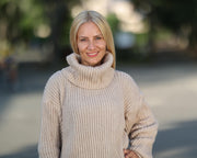 Beige Alpaca English Rib Turtleneck Sweater T1767