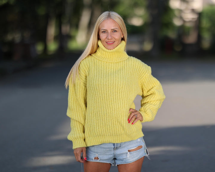 One available in size XL, Handmade Yellow Alpaca Fisherman Rib Sweater  T1769