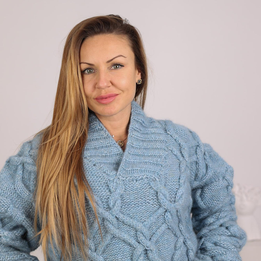 One available in size 6XL, Hand-Knitted Cable Sweater – Yak and Wool Mix Pullover T1790