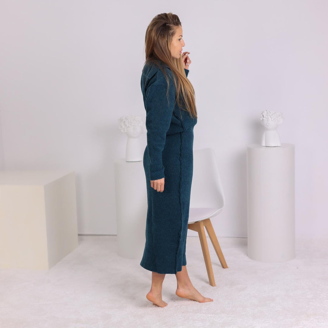 Yak Wool Sweater Dress, Hand Knitted Soft Warm Midi Dress T1796