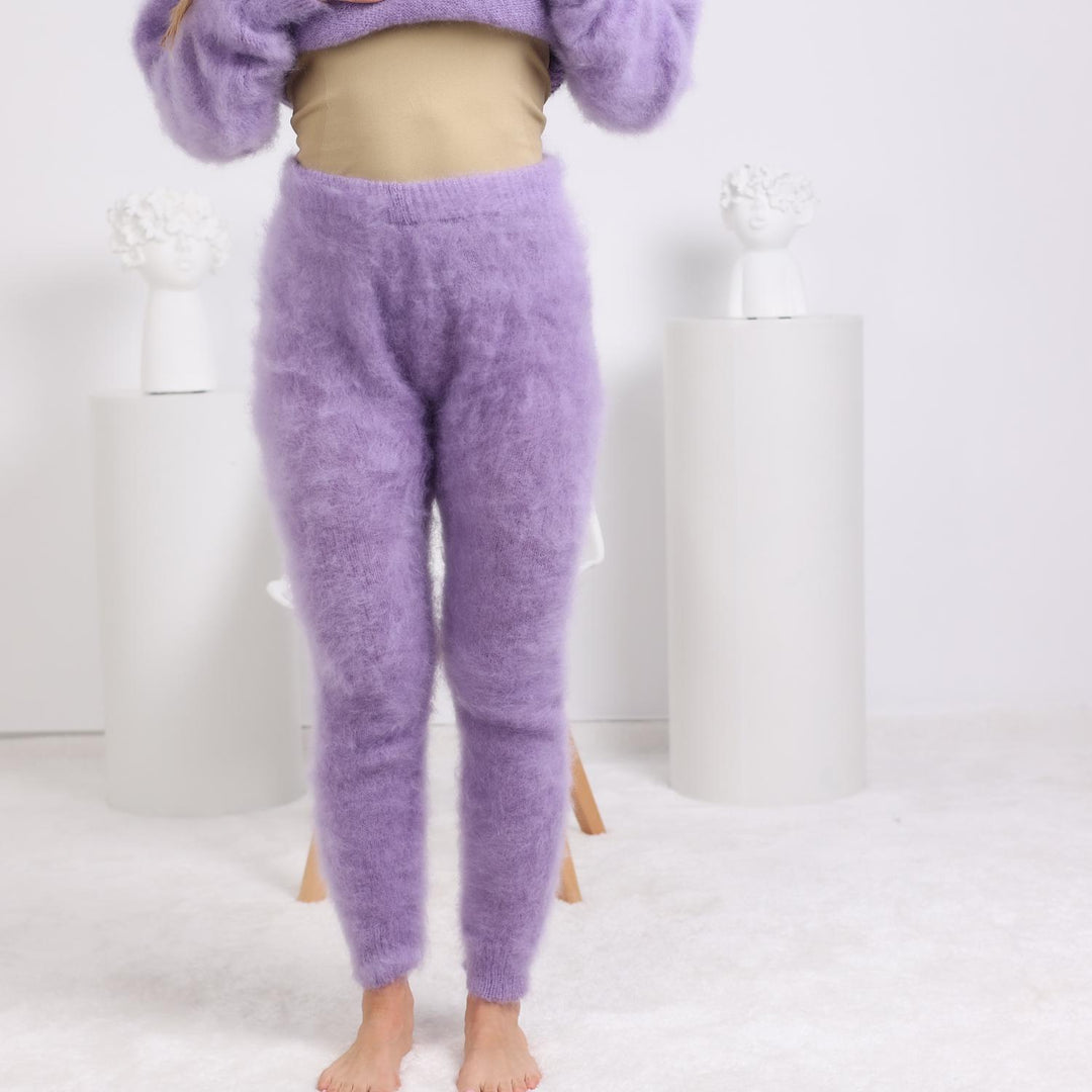 Lavender Mohair Pants – Hand Knitted Soft Fuzzy Trousers T1817
