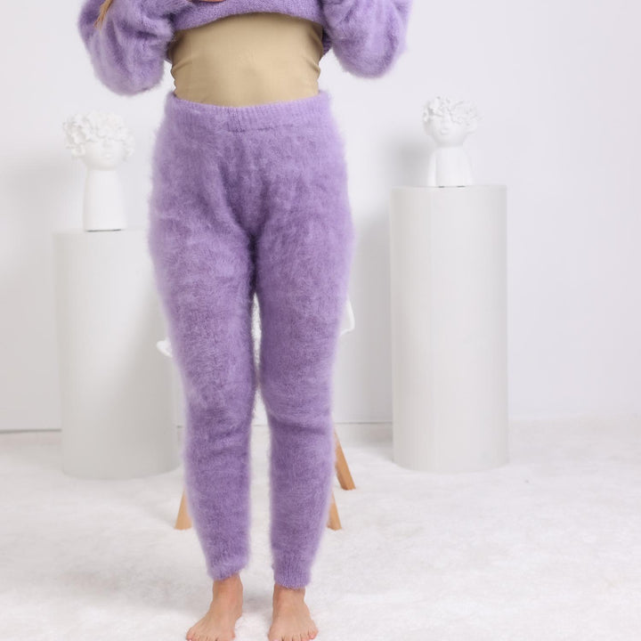 Lavender Mohair Pants – Hand Knitted Soft Fuzzy Trousers T1817