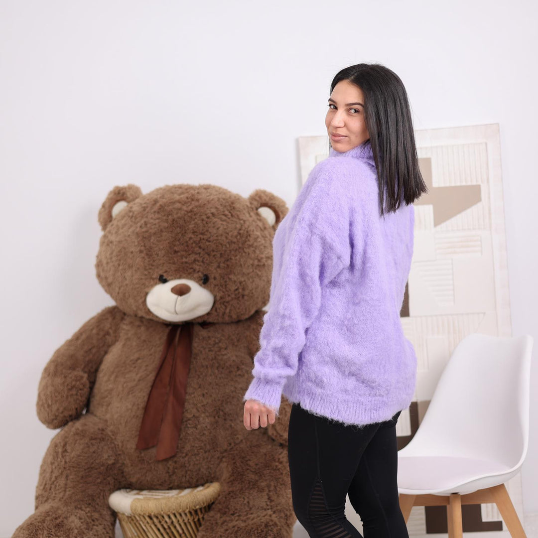 Brushed Lilac Alpaca Sweater - Soft Fluffy Turtleneck Knit -  Winter Knitwear T1827