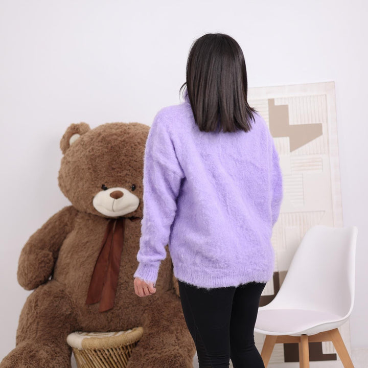 Brushed Lilac Alpaca Sweater - Soft Fluffy Turtleneck Knit -  Winter Knitwear T1827