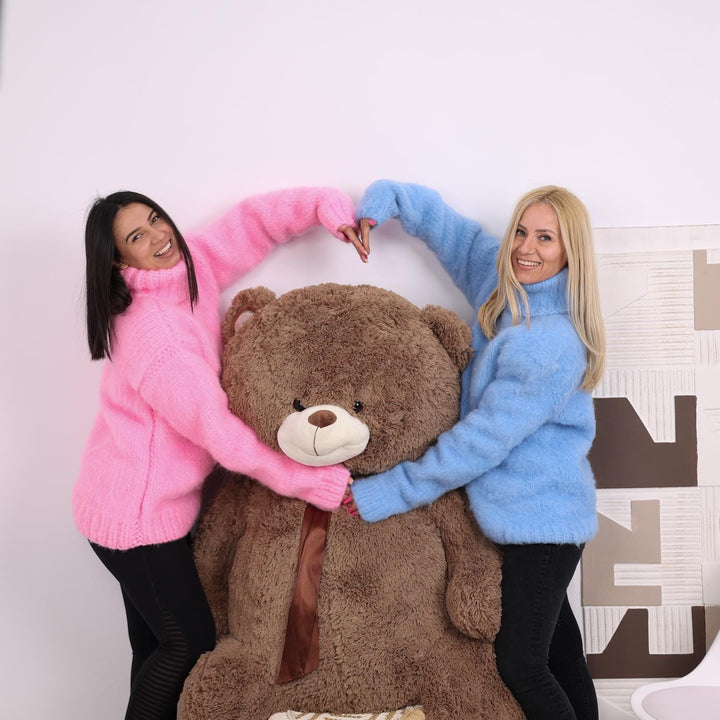 Light Blue Alpaca Sweater, 10-Strand Hand Knitted Fluffy Turtleneck, Soft Chunky  Pullover T1833