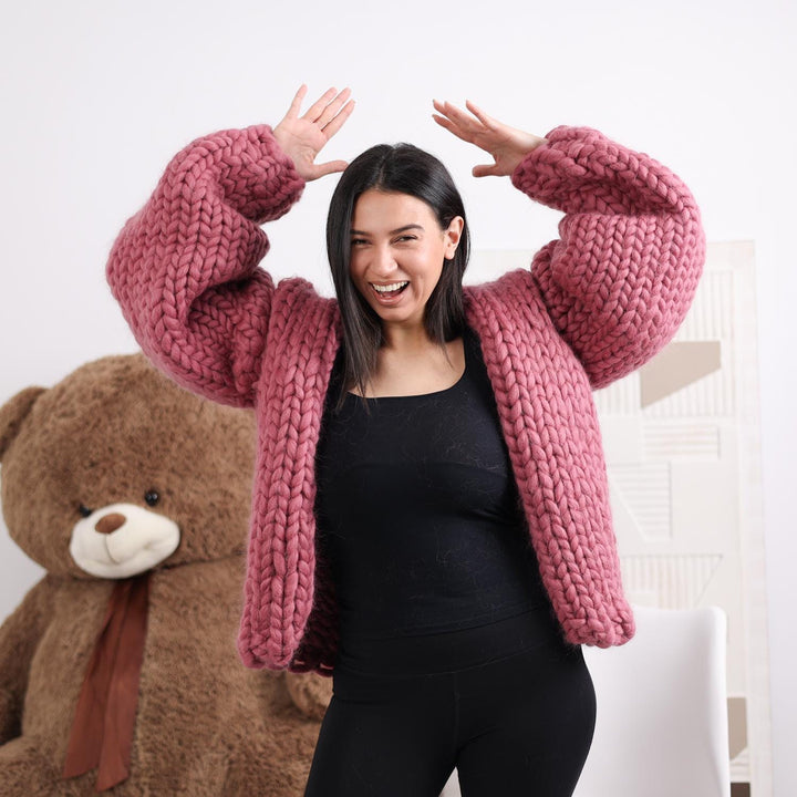 One available in size XL, Chunky Merino Roving Cardigan - Unspun Wool Knit  T1854
