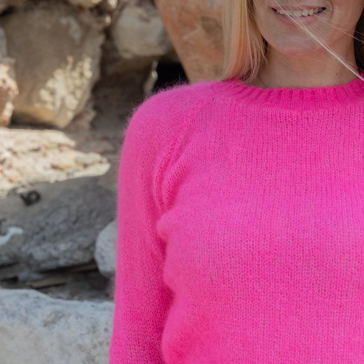 One available in size L, Neon Pink Loose Knit Alpaca Sweater – See-Through Pullover T1861