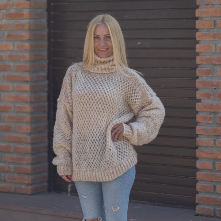 One available in size 3XL , Lace Knit Alpaca Sweater , Lightweight Loose Fit T1865