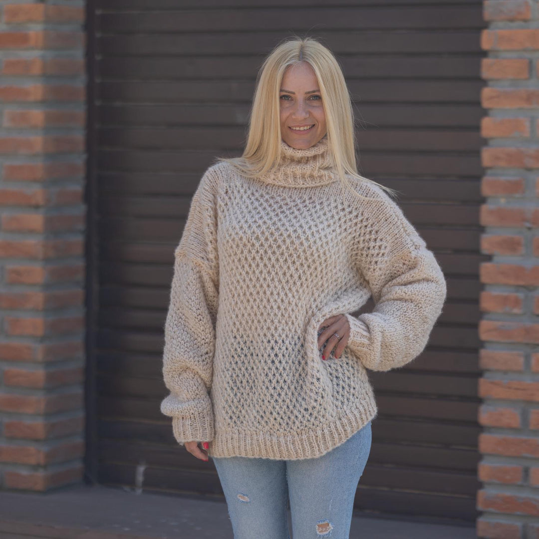 One available in size 3XL , Lace Knit Alpaca Sweater , Lightweight Loose Fit T1865