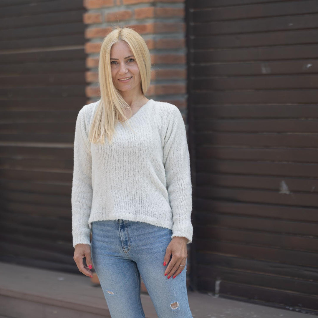 One available in size M , Hand Knitted Bio Cotton Sweater with Open Back T1858