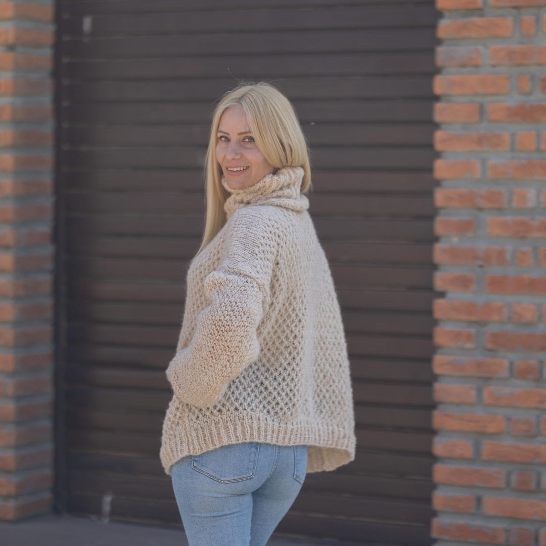 One available in size 3XL , Lace Knit Alpaca Sweater , Lightweight Loose Fit T1865