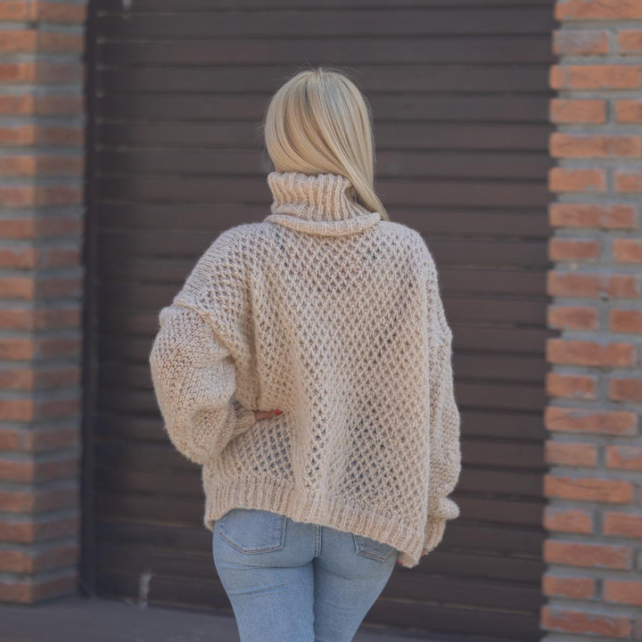 One available in size 3XL , Lace Knit Alpaca Sweater , Lightweight Loose Fit T1865
