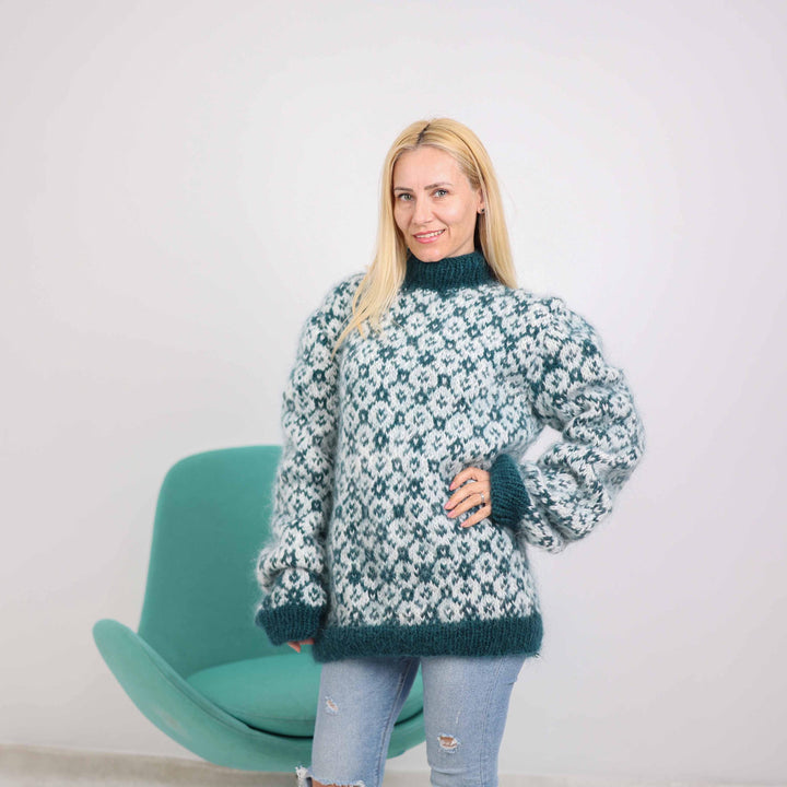 One available in size 5XL, Hand Knitted Icelandic Sweater - Mohair Nordic Pullover  T1873