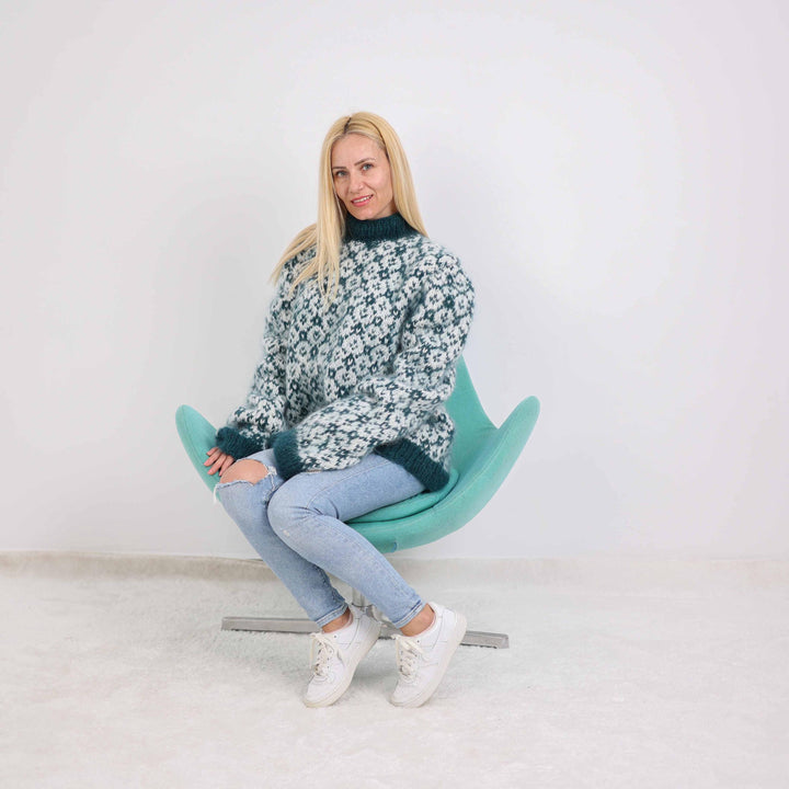 One available in size 5XL, Hand Knitted Icelandic Sweater - Mohair Nordic Pullover  T1873
