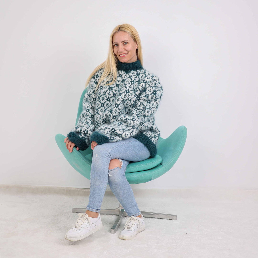 One available in size 5XL, Hand Knitted Icelandic Sweater - Mohair Nordic Pullover  T1873