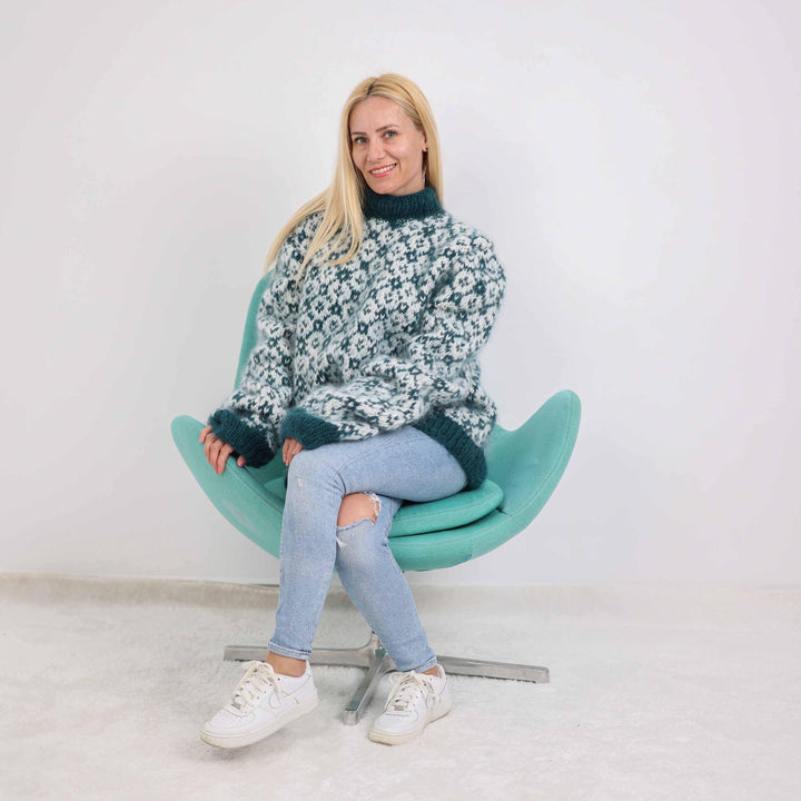 One available in size 5XL, Hand Knitted Icelandic Sweater - Mohair Nordic Pullover  T1873