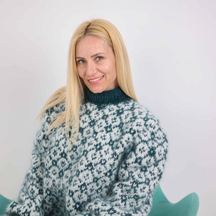 One available in size 5XL, Hand Knitted Icelandic Sweater - Mohair Nordic Pullover  T1873