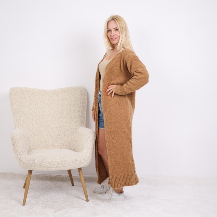 One available in size 2XL, Soft Alpaca Long Cardigan - Hand Knitted Coat T1893