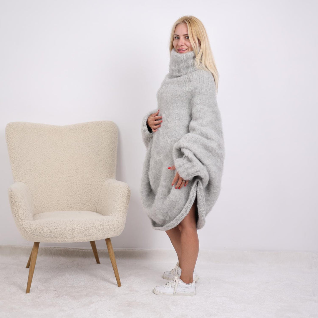One available  Hand Knitted Alpaca Poncho - 10-Strand Soft Knit with 50cm Turtleneck  T1894
