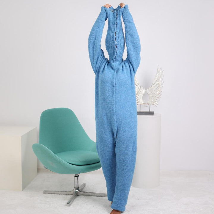 Alpaca Catsuit – Fuzzy Hand-Knitted Soft Full Body Suit with 55 cm Long Turtleneck T1928
