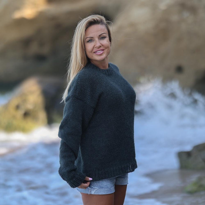 Italian Mohair Alpaca Sweater, Hand Knitted Soft Fuzzy Non Shedding Pullover T1937