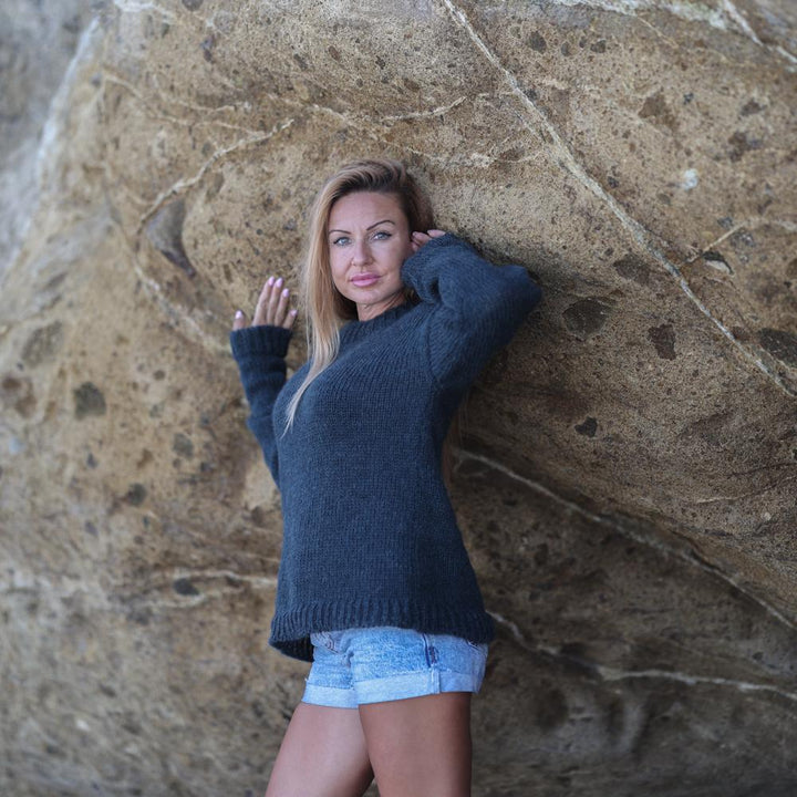 Italian Mohair Alpaca Sweater, Hand Knitted Soft Fuzzy Non Shedding Pullover T1937