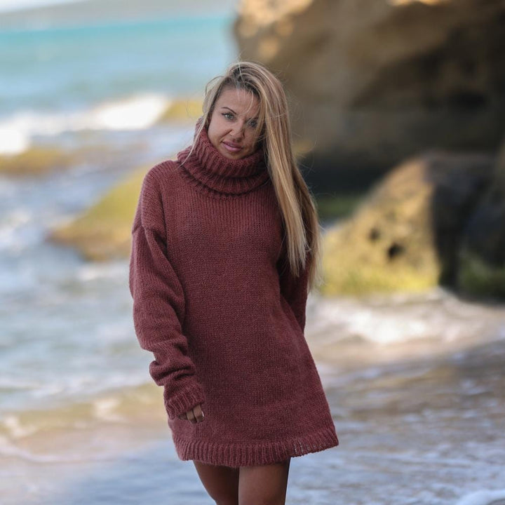 Hand Knitted Mohair and Alpaca Blend Sweater, Extra Long 50 cm Turtleneck T1939