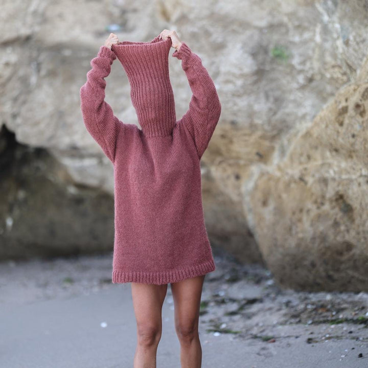 Hand Knitted Mohair and Alpaca Blend Sweater, Extra Long 50 cm Turtleneck T1939