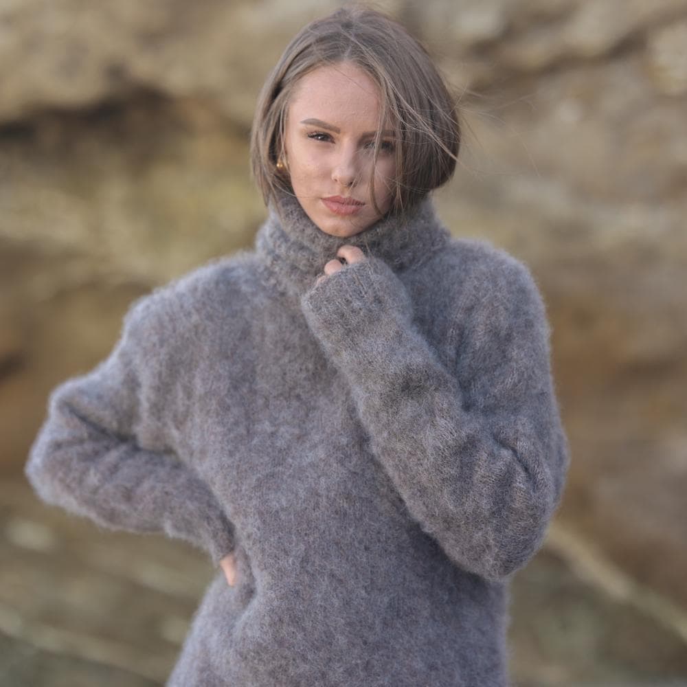 One available in size XL, Hand Knitted Mohair and Alpaca Blend Fluffy Sweater T1946