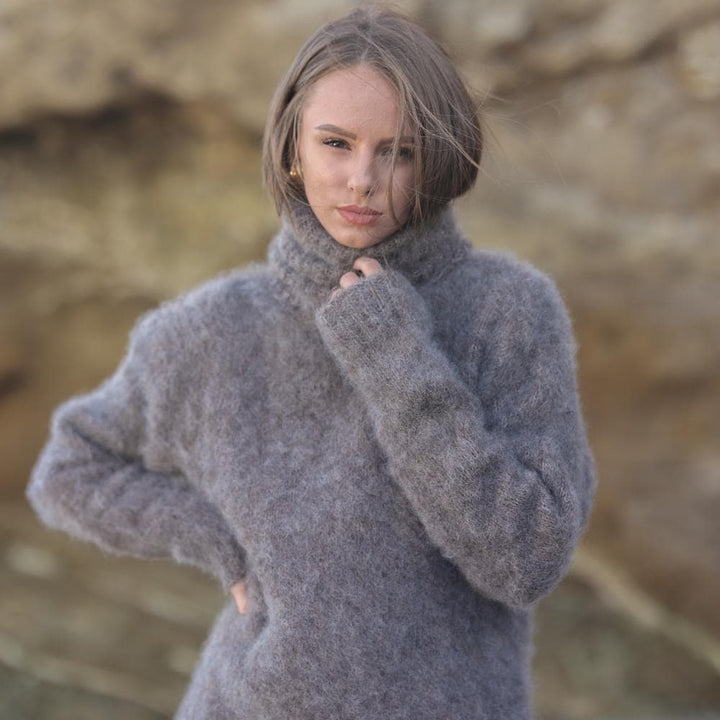 One available in size XL, Hand Knitted Mohair and Alpaca Blend Fluffy Sweater T1946