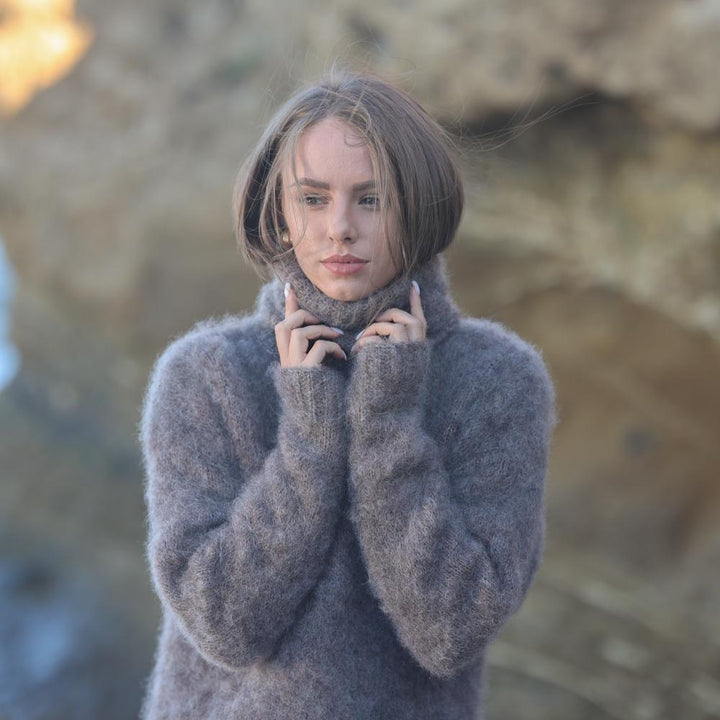 One available in size XL, Hand Knitted Mohair and Alpaca Blend Fluffy Sweater T1946