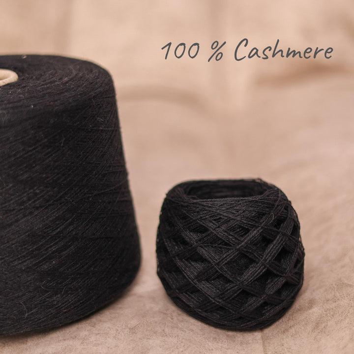 Black 100% Cashmere Yarn 2/28 | Italian Luxury Lace Weight for Knitting, Crochet & Weaving