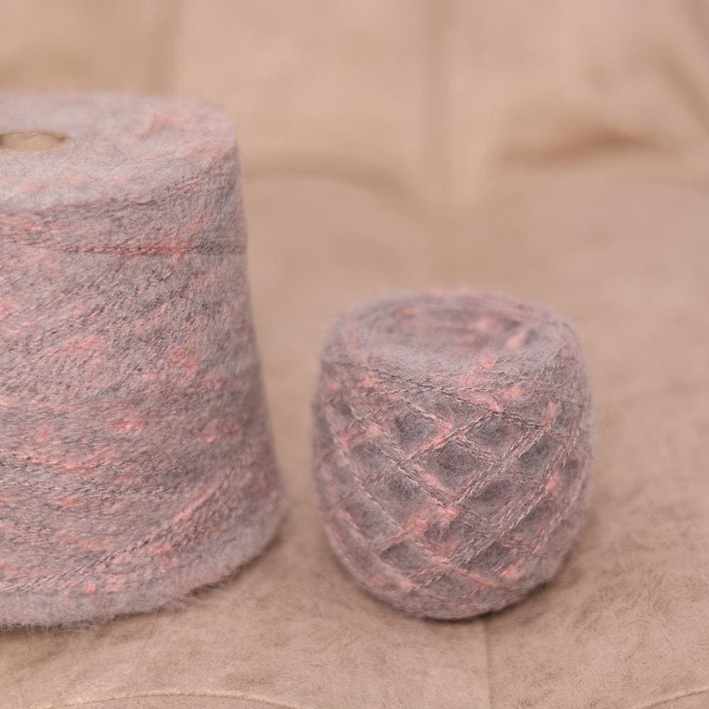 Grey & Pink Bouclé Tweed Yarn: Italian Alpaca, Merino, Cotton Blend