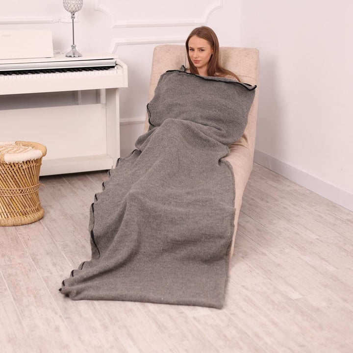 Hand Knitted Itchy Wool Sleeping Bag: Gray Blanket Sack 75x230 cm T1964