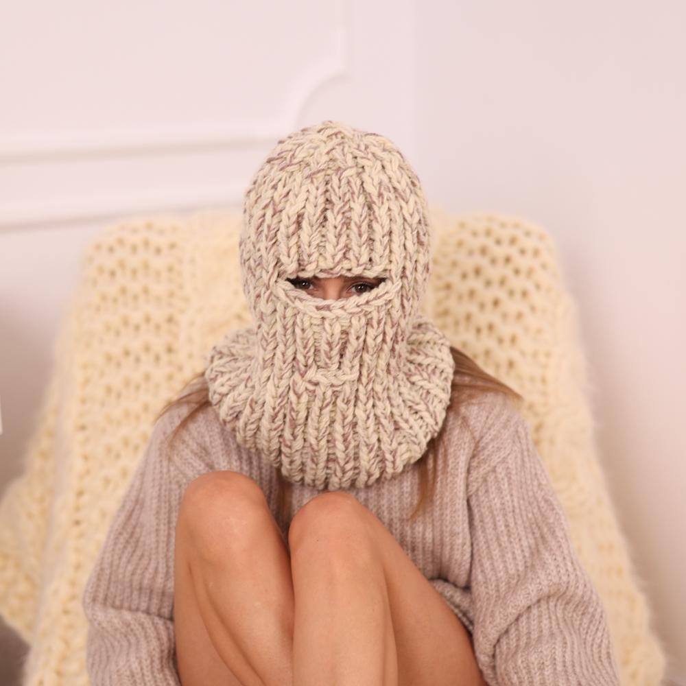 Itchy Wool Balaclava – Hand Knitted Chunky 5-Strand Ski Mask T1965