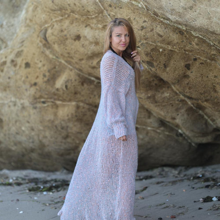 One available in size XL, Sheer Bouclé Knit Cardigan - Lightweight Coat T1930