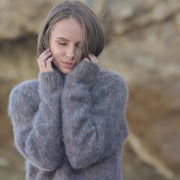 Brown Brushed Kid Mohair Alpaca Turtleneck Sweater T1946