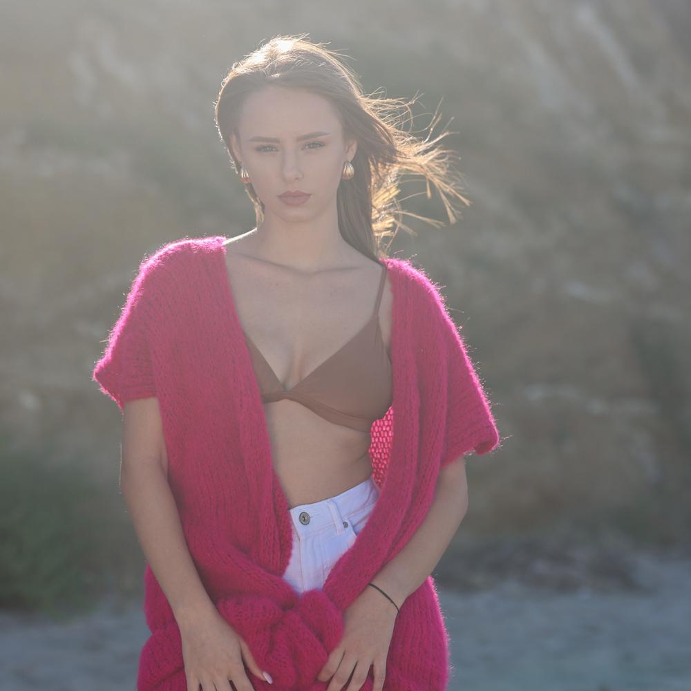 One available in size 6XL, Hot pink sleeveless fluffy maxi cardigan T1953