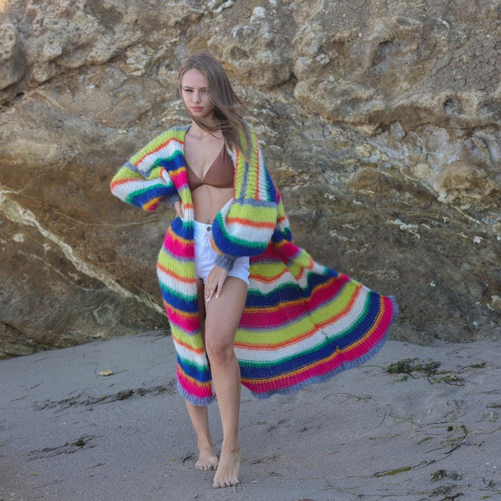 One available in size 6XL, Colorful balloon sleeve cardigan, fluffy lightweight brushed  coat T1954