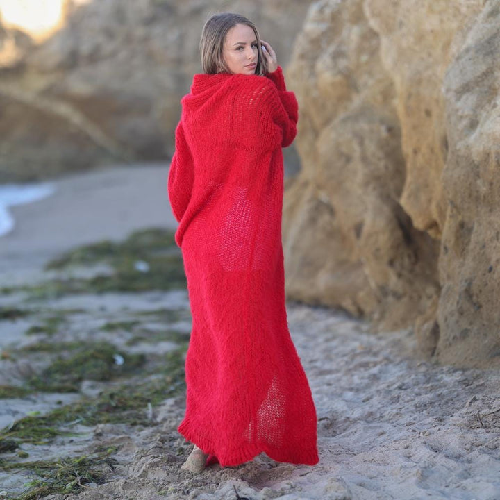 One available in size 9XL, Red balloon sleeve cardigan, fluffy soft  jacket T1955
