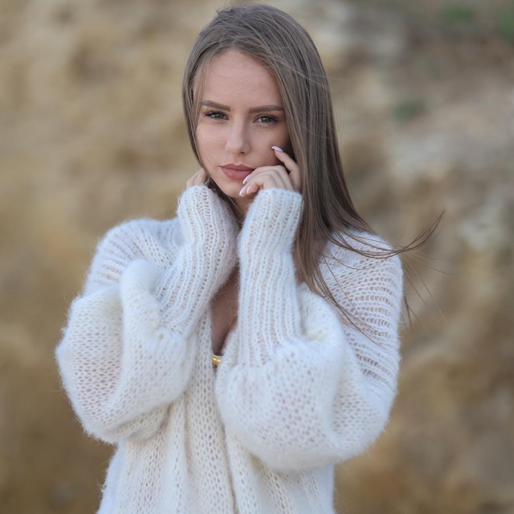 One available in size XL, Cream balloon sleeve cardigan, soft brushed oversized coat T1957