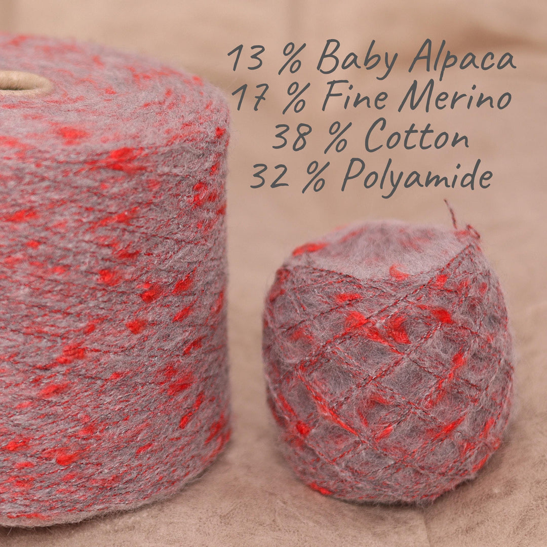 Grey Bouclé Tweed Yarn: Italian Alpaca Merino Cotton Blend