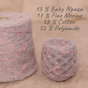 Grey & Pink Bouclé Tweed Yarn: Italian Alpaca, Merino, Cotton Blend