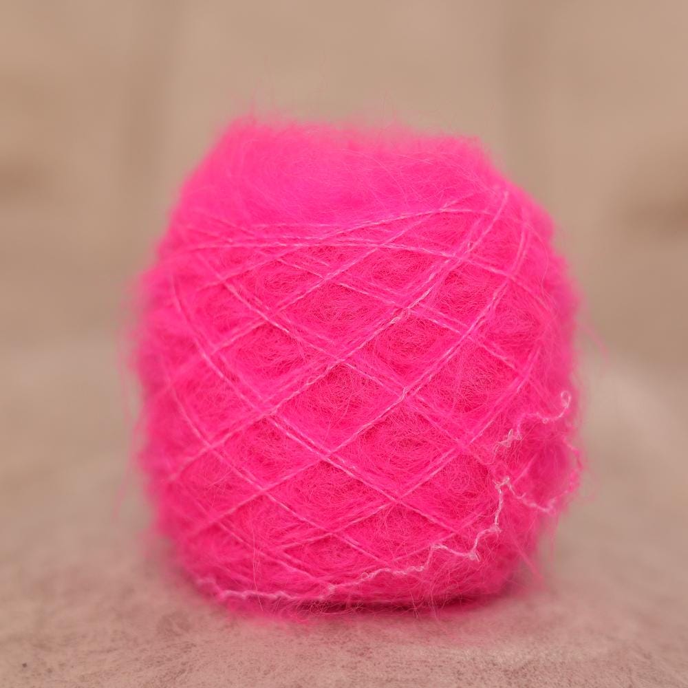 Hot Pink Fluffy Alpaca Yarn: Italian Brushed Luxury Nm 12000