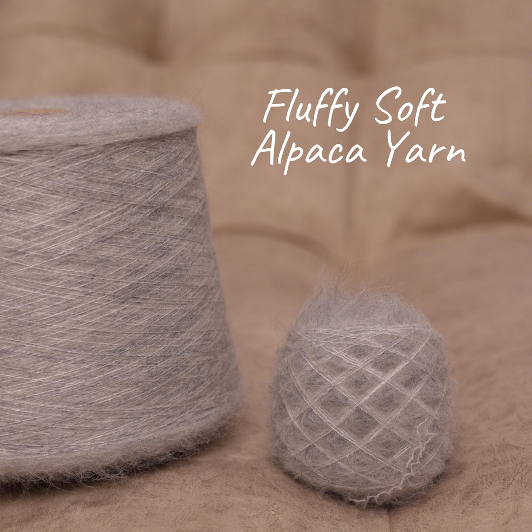 Light Grey Alpaca Yarn: Italian Brushed Fluffy Lace Weight