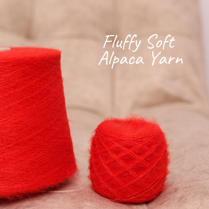 Red Alpaca Brushed Yarn: Italian Lace Weight for Knitting, Crochet
